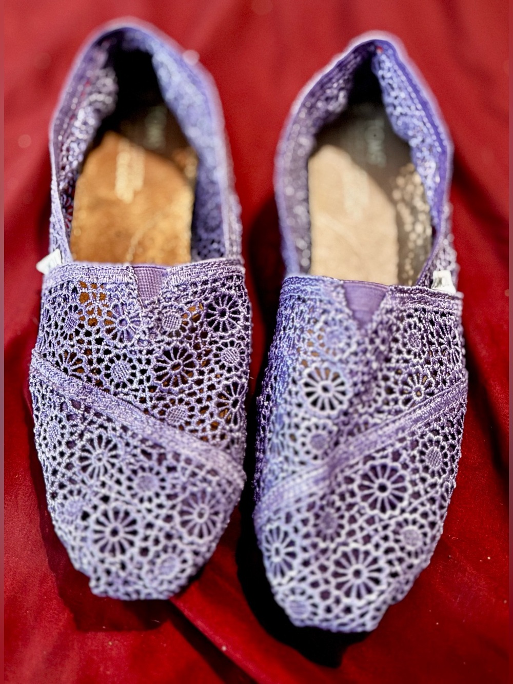 TOMS lilac-purple Apargata crochet slip-ons Sz. W9.5